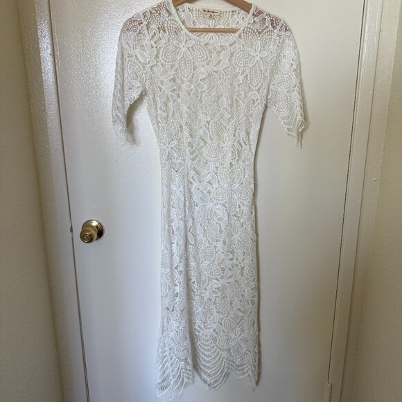 For Love & Lemons Luna White Lace Embroidered Coverup Midi Dress XS - Picture 2 of 6